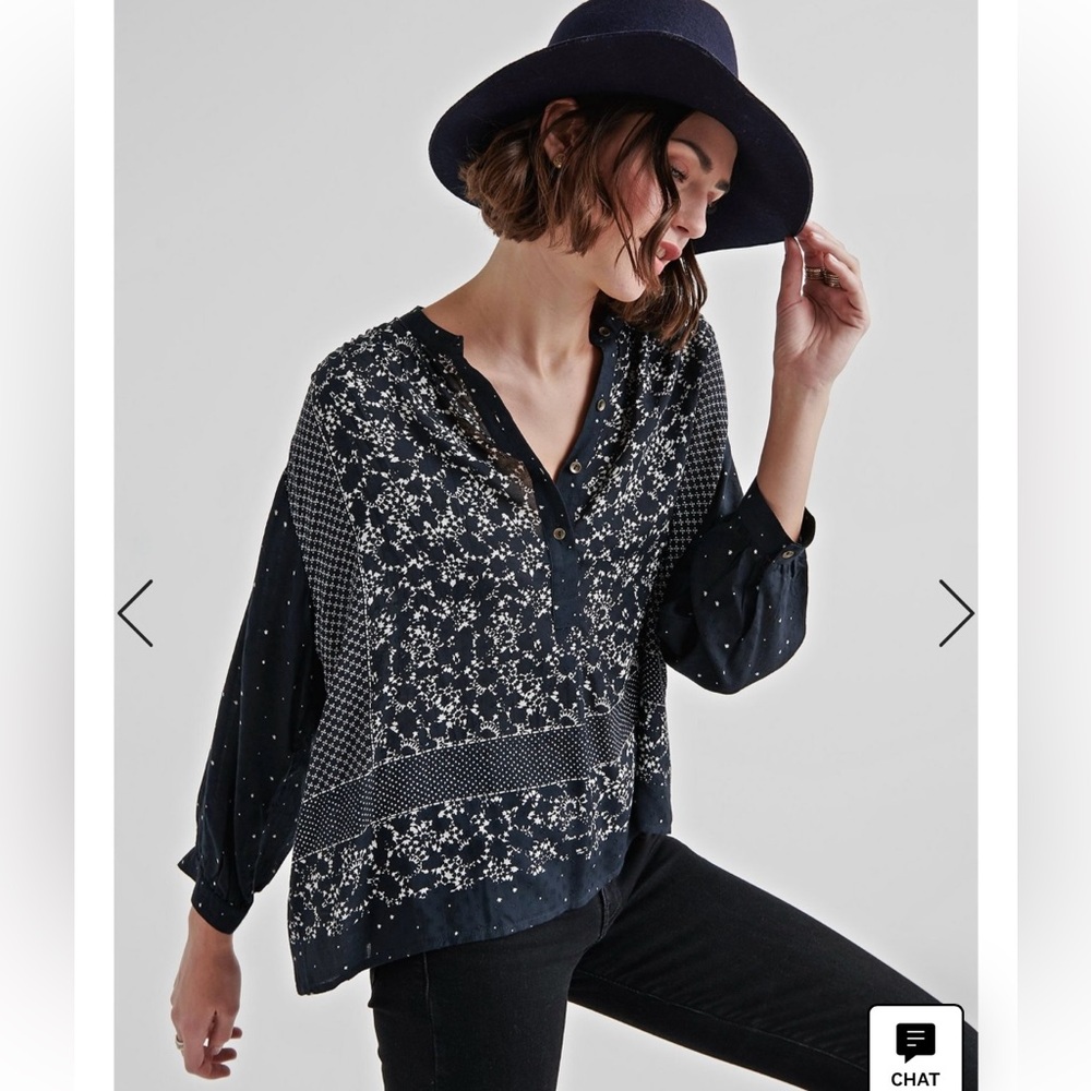 NWT Lucky Brand Stars Print Peasant Blouse Size L